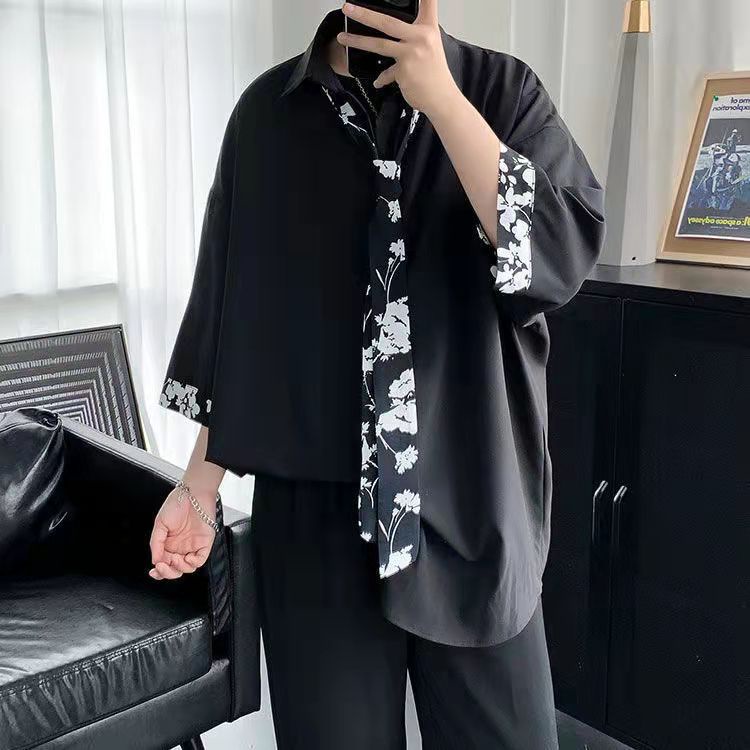 Áo Sơ Mi Tay Dài Họa Tiết Cà Vạt Thời Trang Hàn Quốc Cho Nam Nữ