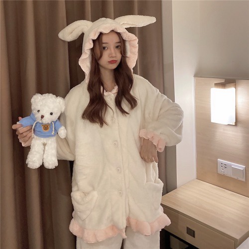 Bộ đồ ngủ, bộ gấu nỉ mix rúa gấu, vải lông dày dặn, thiết kế cá tính, phù hợp mặc ở nhà hoặc đi ra ngoài đường, đi dạo
