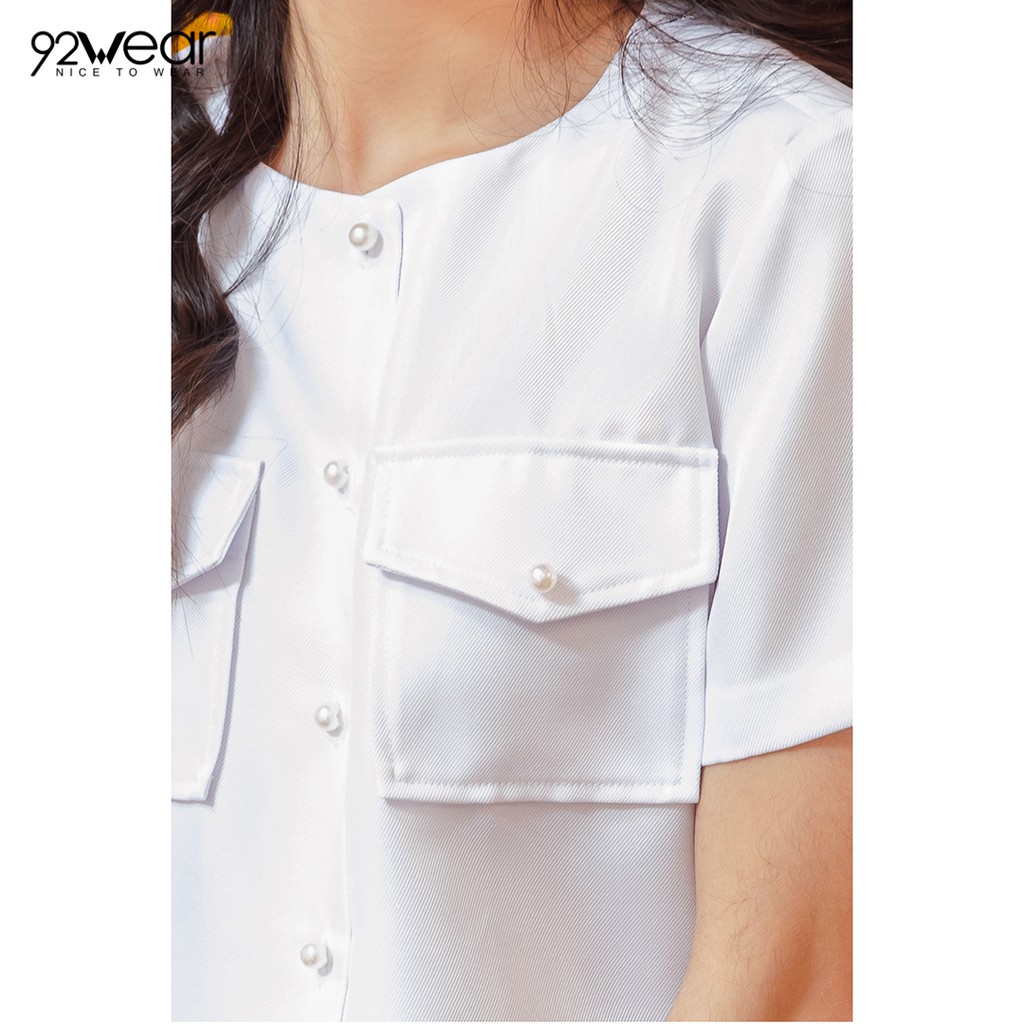 Áo sơ mi nữ croptop 92WEAR đủ màu, đủ size, ngắn tay túi ốp ngực ASW0711 | BigBuy360 - bigbuy360.vn