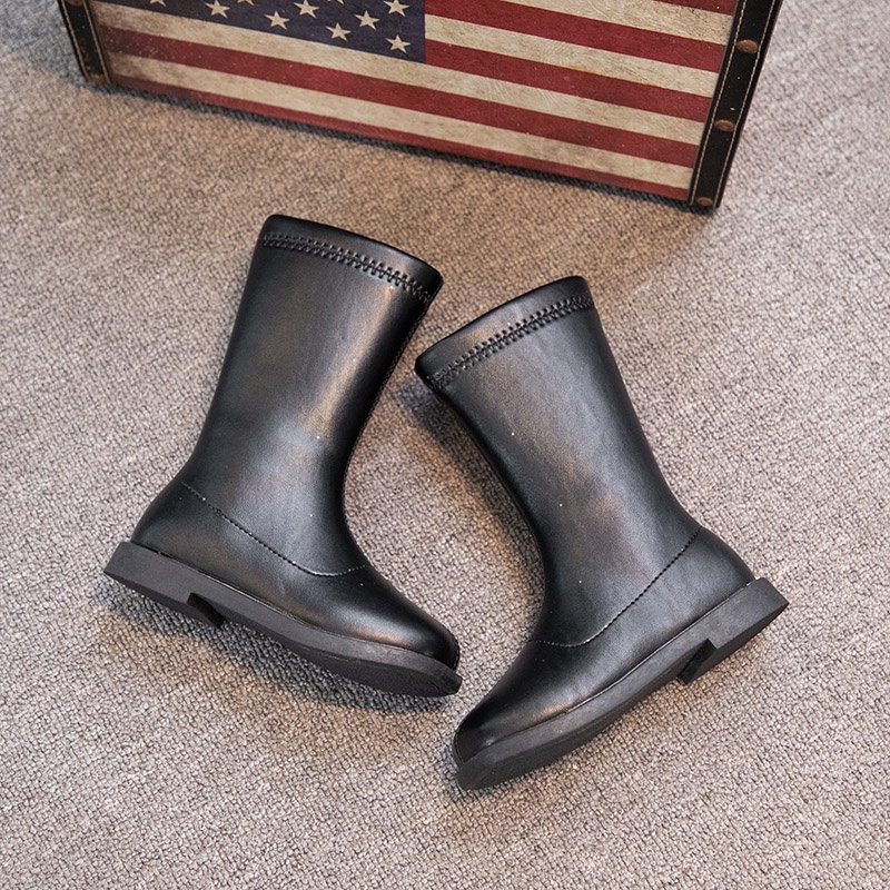 Giày bốt da cổ cao màu trơn chất lượng cao cho bé gái | BigBuy360 - bigbuy360.vn