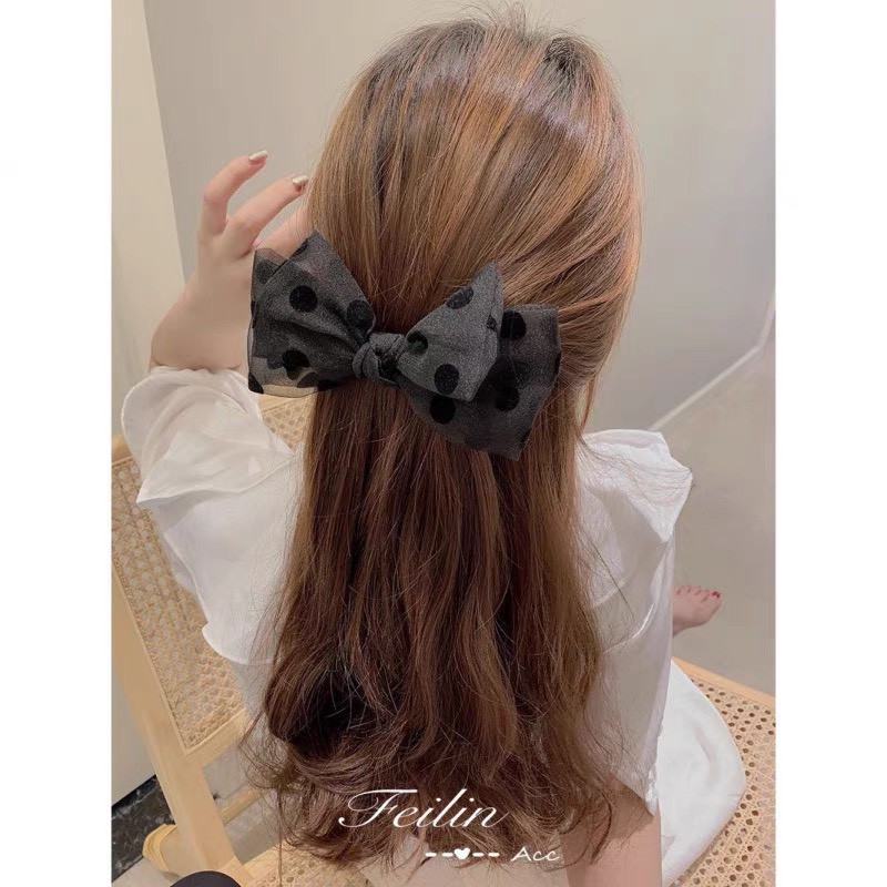 Kẹp tóc Minezo nơ chấm bi nhiều màu phong cách Hàn Quốc KT35