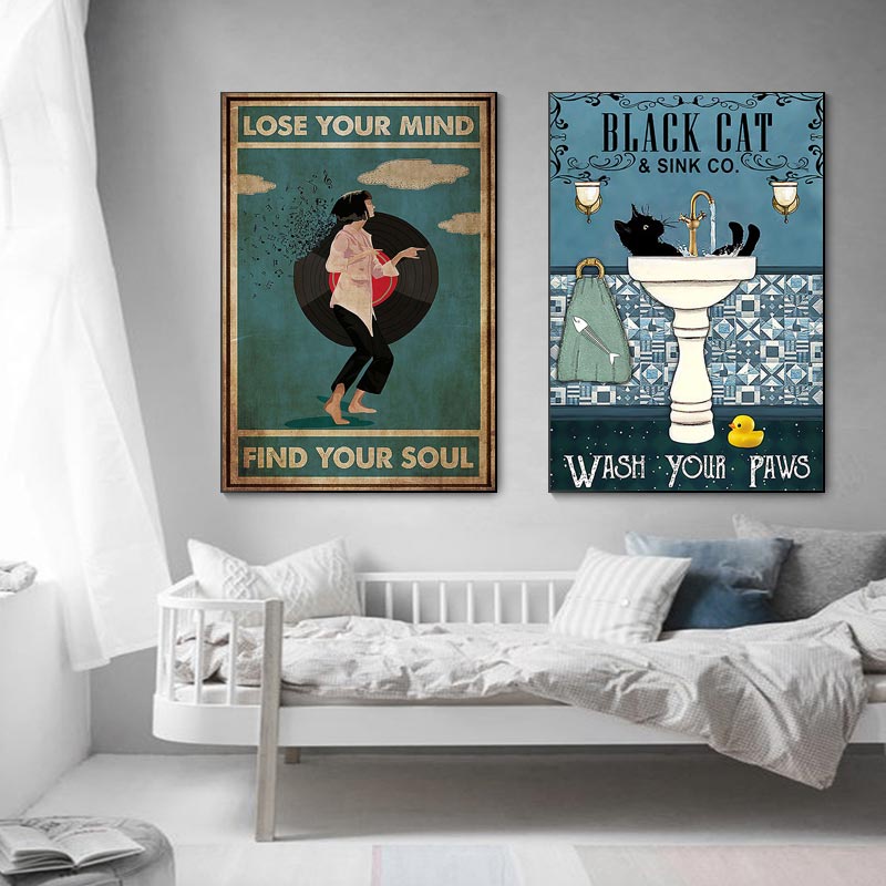 Tinh Thần Mèo Đen Áp Phích Khăn Ăn My Lord Art In Vintage Hello Sweet Cheeks Ngộ nghĩnh Phòng Tắm Canvas Tranh Trang Trí Nhà