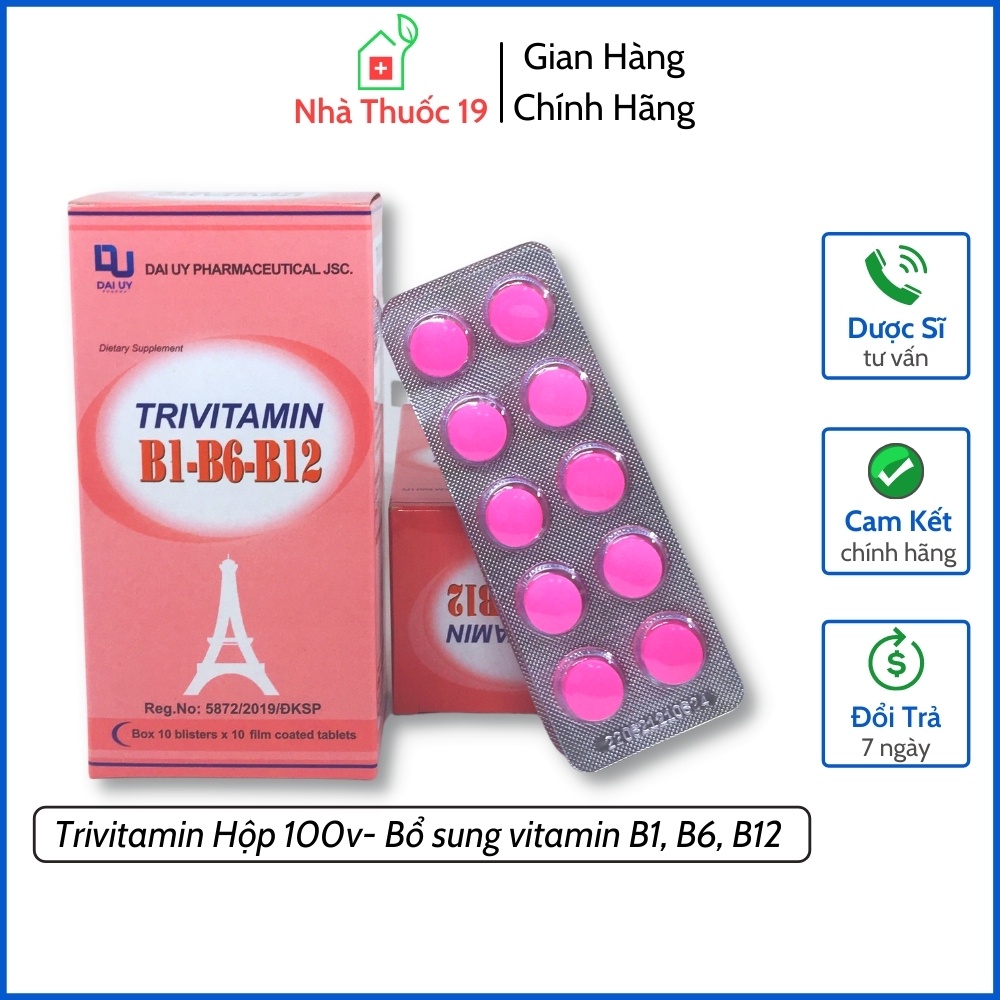 Trivitamin 3B Hộp 100 Viên Nén Đại Uy - Bổ Sung Vitamin B1 - B6 - B12 Giúp Tăng Cường Sức Đề Kháng, Giảm Đau Đầu, Dễ Ngủ
