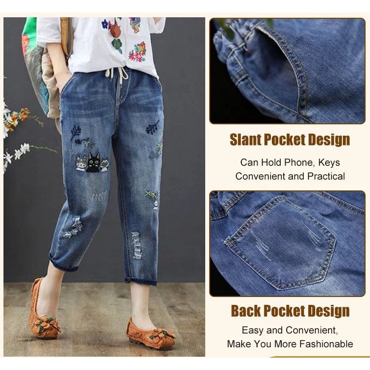 Quần Jean Thêu Thêu Phong Cách Cổ Điển