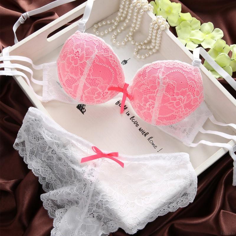 Set áo ngực có đệm nâng ngực + quần lót ren đính nơ quyến rũ cho nữ