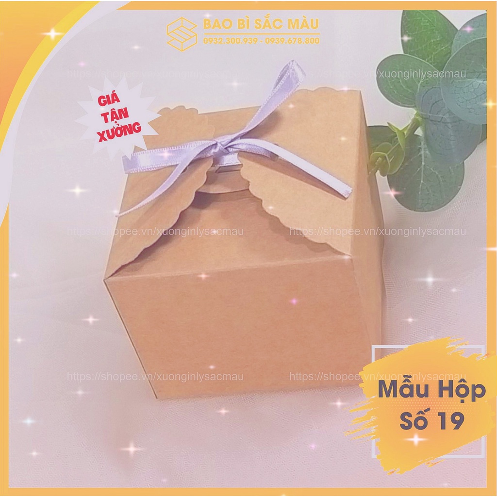 5 Hộp quà sinh nhật, quà tặng Valentine, các dịp lễ... bằng giấy kraft kèm dây ruy băng thắc nơ ( Hộp 19)