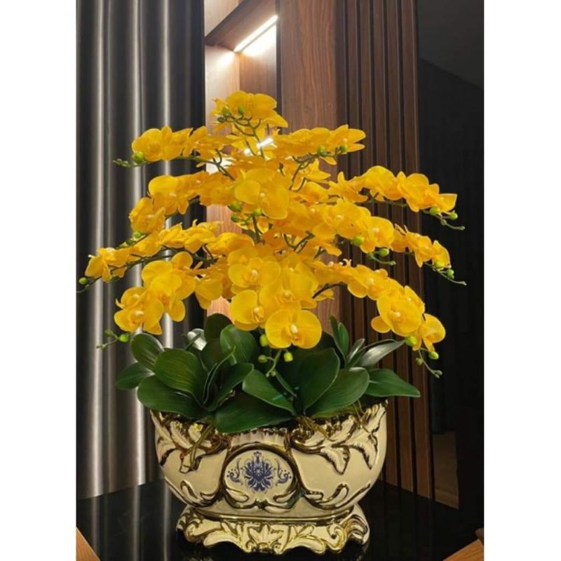 Hoa giả - Lan hồ điệp cao su 9 bông thân đốm cao cấp - 1 cành