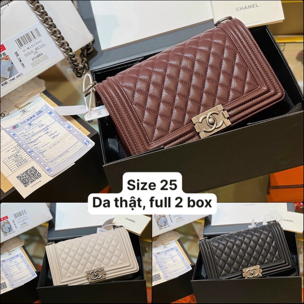 Túi Boy Caviar da thật size 25 full box  C0N