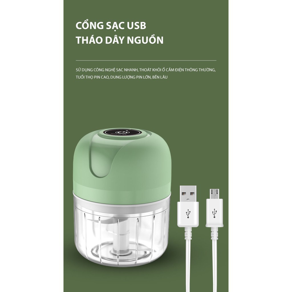 Máy Xay Mini Tỏi Ớt Cầm Tay 250ml Máy Xay Thực Phẩm  Sử Dụng Cổng Sạc USB Mẫu Mới Tiện Lợi MXT03