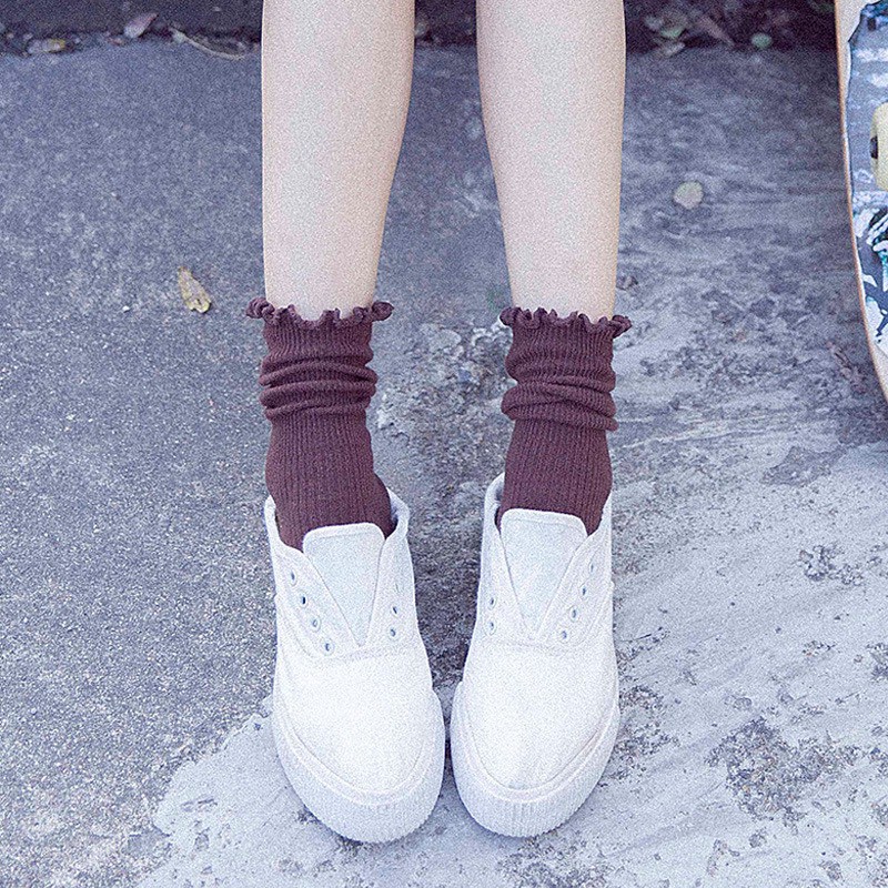 Tất cổ bèo Dotime vớ nữ trơn nhiều màu phong cách vintage Hàn Quốc TN19