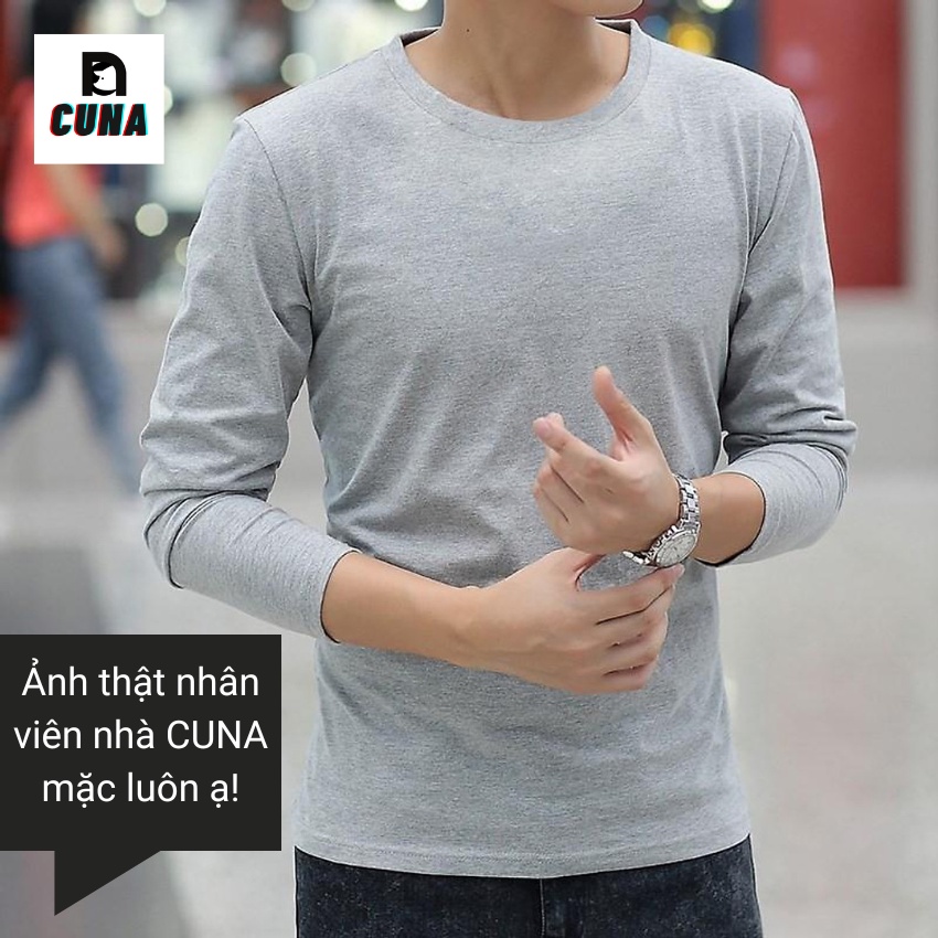 Áo Thun Giữ Nhiệt Nam CUNA Áo Giữ Nhiệt Nam Cổ Tròn Tay Dài Lót Nỉ Lông Trơn Body Co Giãn Thể Thao Trắng Đen Thu Đông