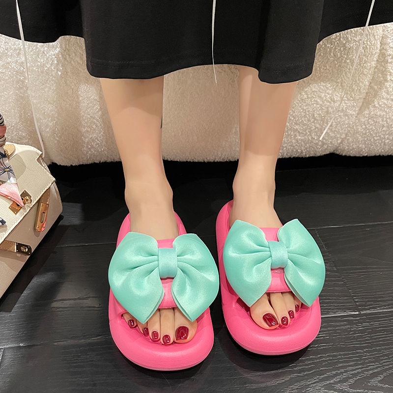 Dép Đi Biển Đế Bằng Chống Trượt Đính Nơ Phong Cách Mới