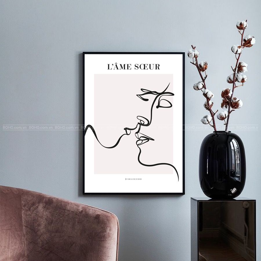 Tranh BOHO trừu tượng 50*70cm - Tranh canvas treo tường phòng khách phòng ngủ, tặng đinh 3 chân treo tranh.