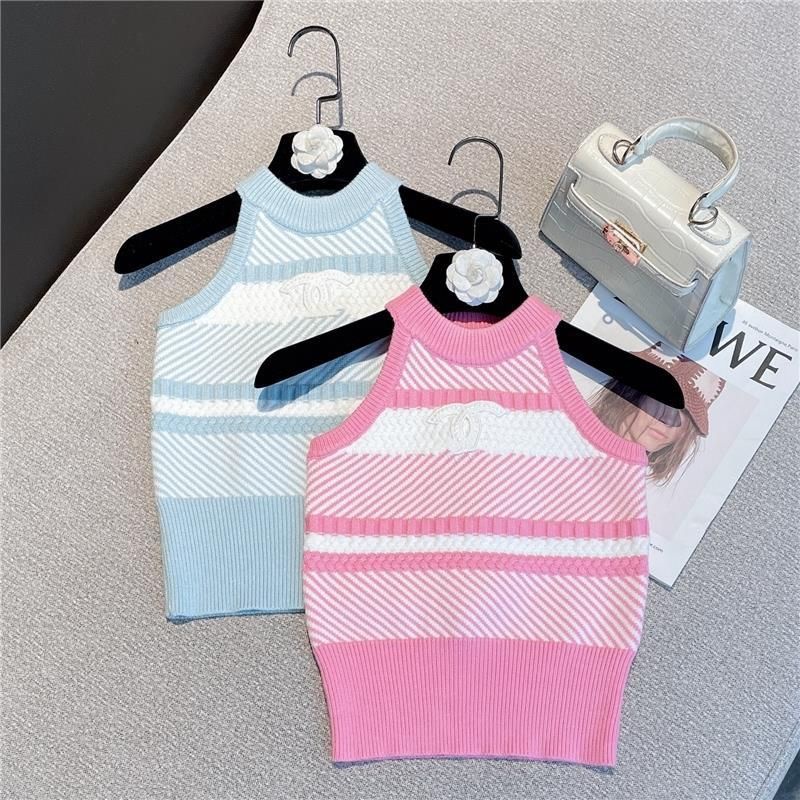 Jiashucheng Áo Dệt Kim Không Tay Ôm Dáng Vừa Vặn Với Thiết Kế Sọc Màu Tương Phản Phong Cách Châu Âu Mùa Xuân Hè