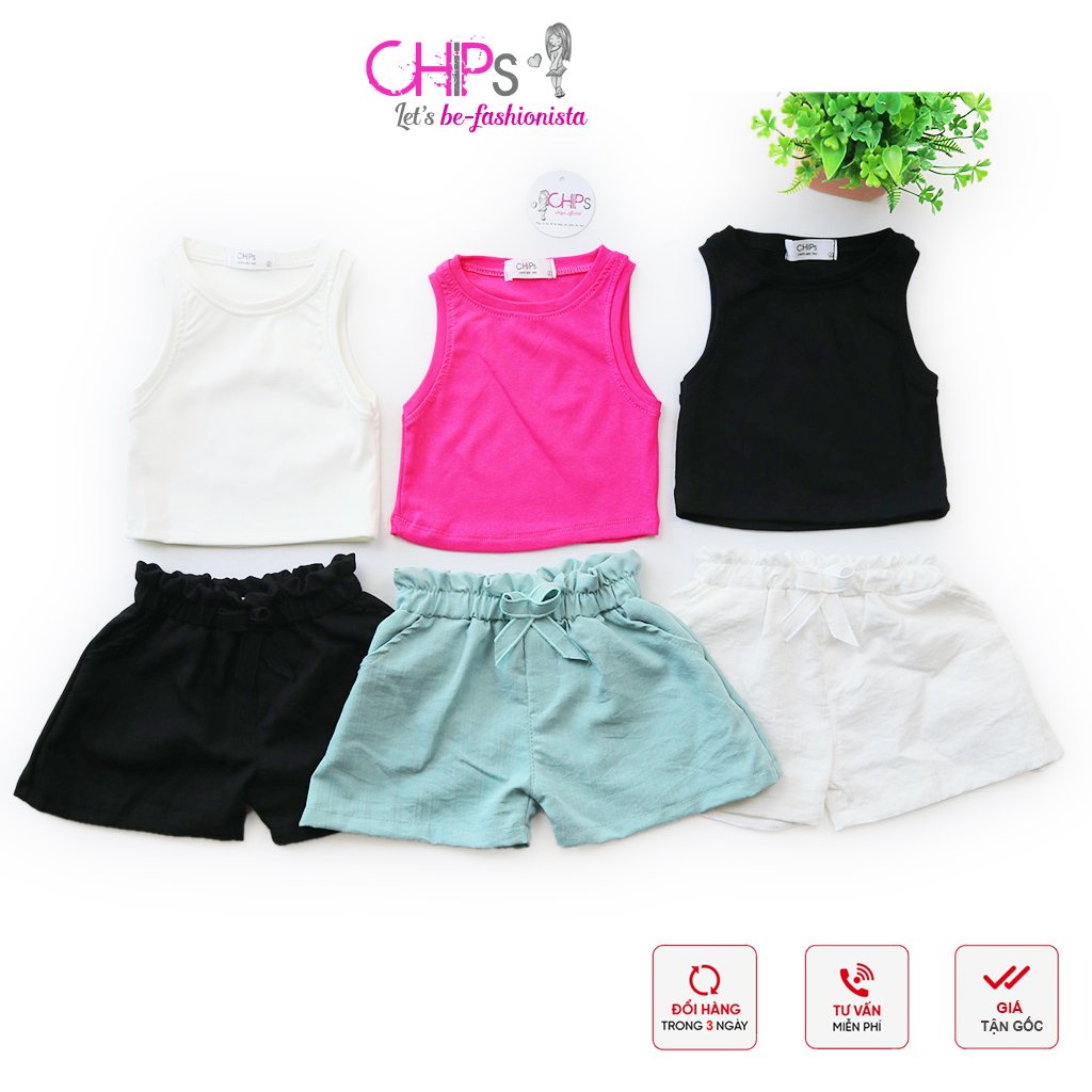 Set Áo Croptop Sát Nách Quần Soóc Cạp Nhún Bèo Phong Cách Hàn Quốc Cho Bé Gái