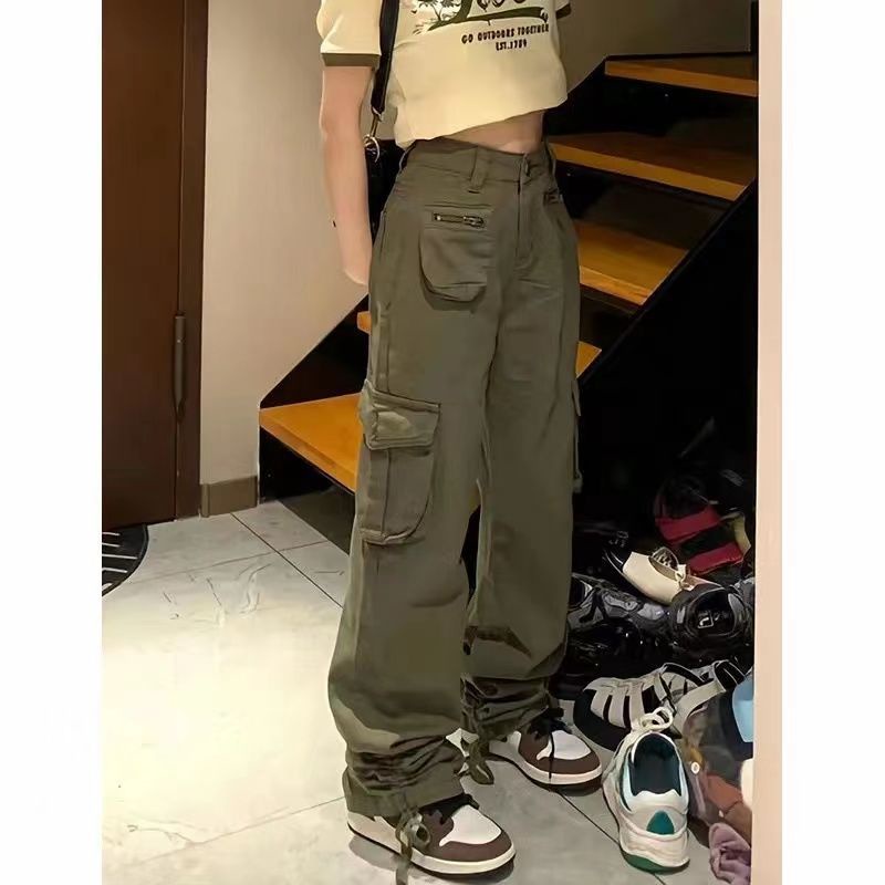 ✘Quần Yếm Jeans Lưng Cao Ống Rộng Nhiều Túi Phong Cách Retro Mỹ Cho Nữ