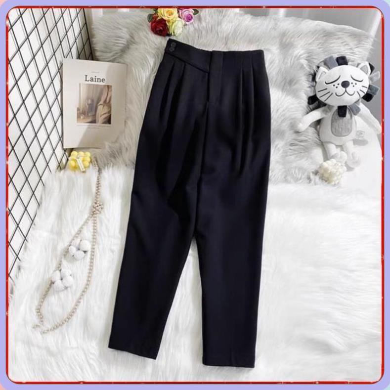 Quần công sở baggy Quần tây nữ cạp cao cúc lệch 2 khuy