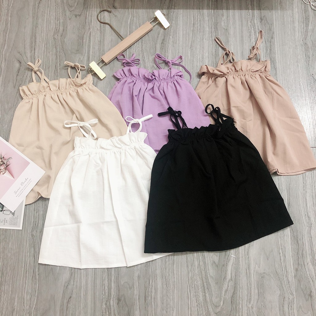 Áo 2 dây nữ bo viền chun ngực vải đũi mềm 5 màu siêu hot ,dây áo buộc nơ | BigBuy360 - bigbuy360.vn