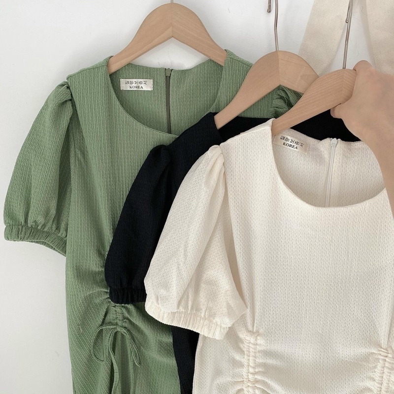 ĐẦM SUÔNG TAY BỒNG RÚT EO