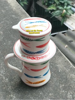 Phin pha cafe gốm sứ Bát Tràng cao cấp vẽ cá màu