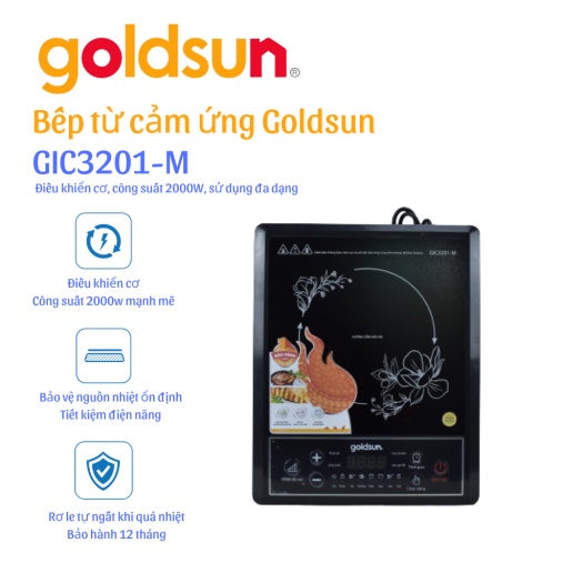 Bếp Đện Từ Đơn Goldsun GIC3201-M -2000W - Combo Bếp Kèm Nồi Lẩu - Bảo Hành Chính Hãng 12 Tháng