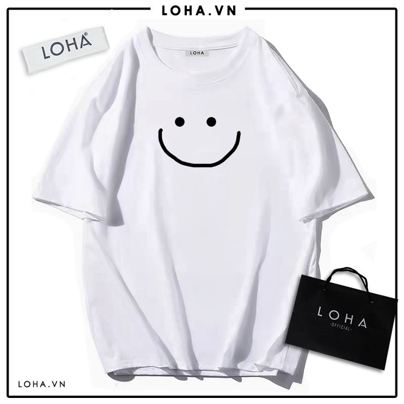 Áo Thun In Hình Mặt Cười Chất Cotton Cao Cấp Form Rộng, Tay Lỡ Cho Nam Nữ Unisex, LOHA