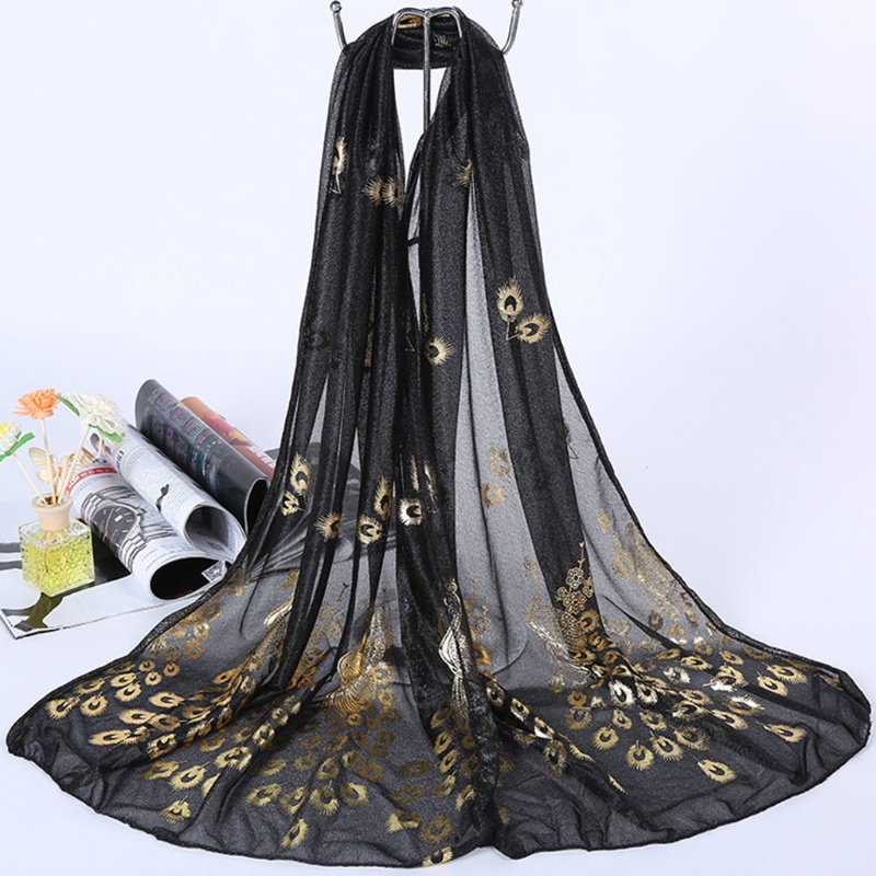 Khăn Choàng Cổ Dài Mềm Mại Thêu Họa Tiết Hoa Và Chim Công Nhiều Màu Sắc Cho Nữ