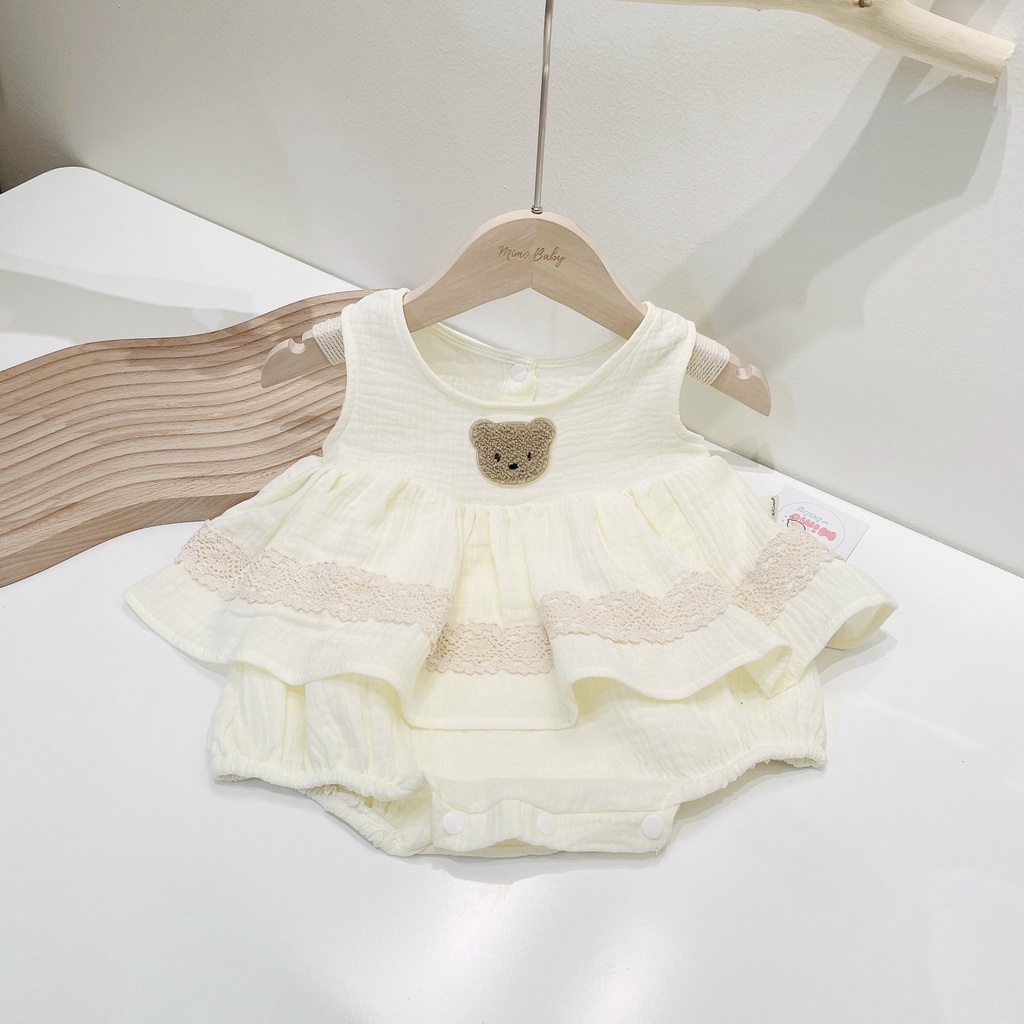 Bộ romper vải xô muslin đính gấu dễ thương cho bé QA26 Mimo Baby