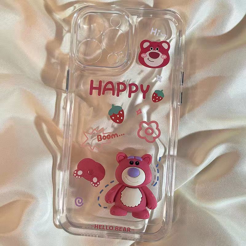 Ốp Điện Thoại Trong Suốt Họa Tiết Gấu Và Dâu Tây Dễ Thương Cho iPhone13 12promax 11 xs / xr 7 / 8p