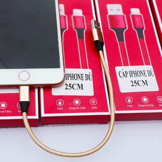 Dây cáp sạc iphone 25cm ngắn - hãng e-com - bọc dù - dây sạc ngắn cho sạc dự phòng
