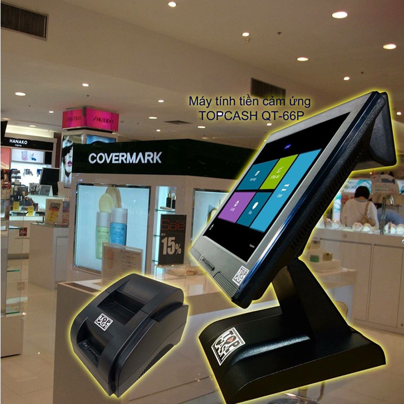 Bộ máy tính tiền cảm ứng TOPCASH POS QT-66P có sẵn phần mềm bán hàng 25 năm và máy in bill in hóa đơn - Hàng chính hãng