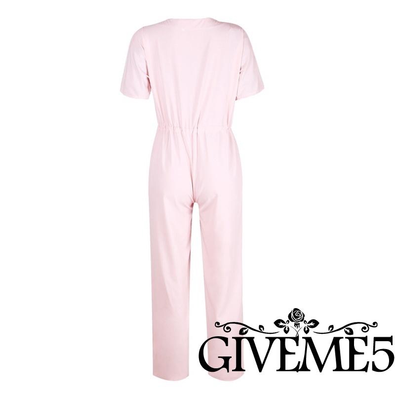 Áo liền quần dáng rộng cổ chữ V màu trơn S-XL