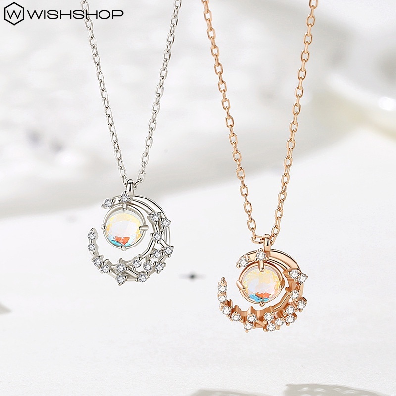 Vòng cổ kim loại mặt hình mặt trăng ngôi sao đính đá zircon đơn giản sáng tạo thời trang cho nữ