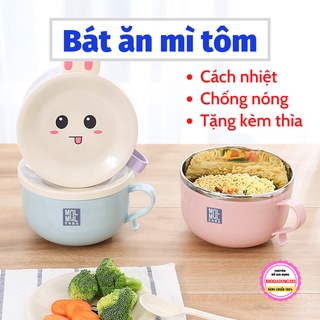 Bát ăn mì 🐰 Tô úp mì lõi inox 2 lớp có nắp chống nóng cách nhiệt cao cấp nắp hình thú kèm thìa tiện lợi giá rẻ