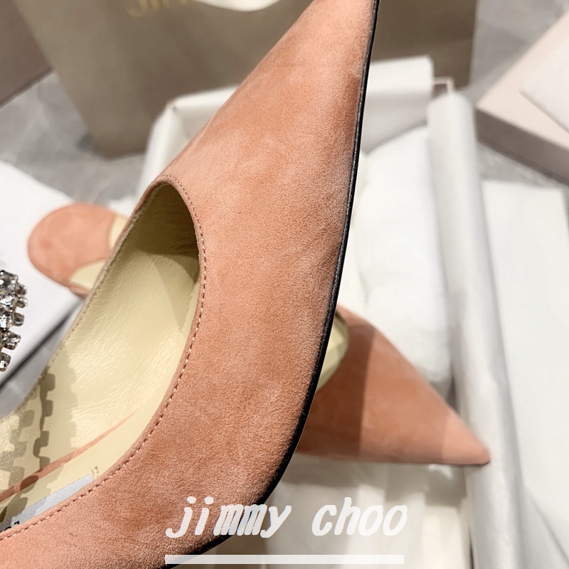 JIMMY CHOO Giày Cao Gót 6.5cm Mũi Nhọn Bằng Da Bò Đính Đá Thời Trang Quyến Rũ Cho Nữ