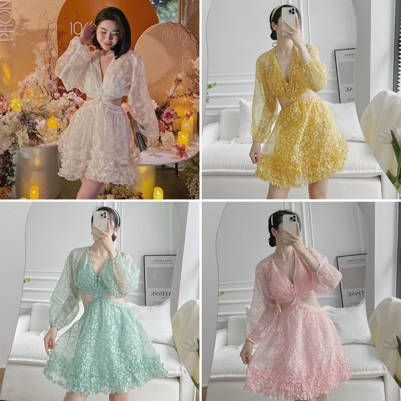 Đầm hoa khoét eo hở lưng