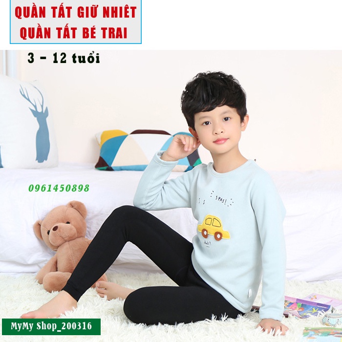 Quần Tất Giữ Nhiệt Bé Trai Lót Lông Dày Mịn Giặt máy không xù lông Quần Giữ Ấm trẻ em Từ