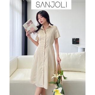 Váy công sở váy sơ mi dáng dài SANJOLI váy xòe basic tay ngắn phong cách hàn quốc VD010