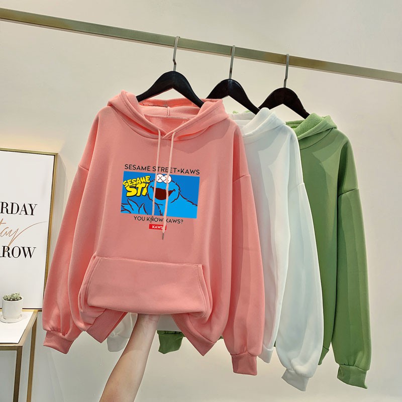 Áo Hoodie Tay Dài In Họa Tiết Sesame Street Thời Trang Mùa Đông Cho Cặp Đôi