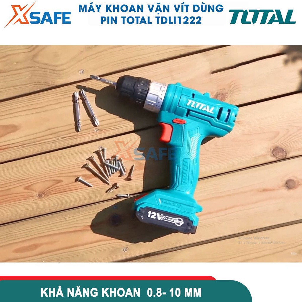 Máy khoan pin cầm tay TOTAL TIDLI1222 mô men quay tối đa 25NM, khoan tối đa 0.8-10mm, nhông cơ khí 2 tốc độ - chính hãng