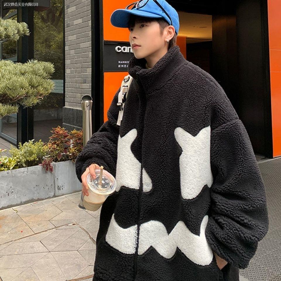 ✗☞Áo Khoác Lông Cừu Dày Dáng Rộng Khóa Kéo Thời Trang Hàn Quốc Cho Nam