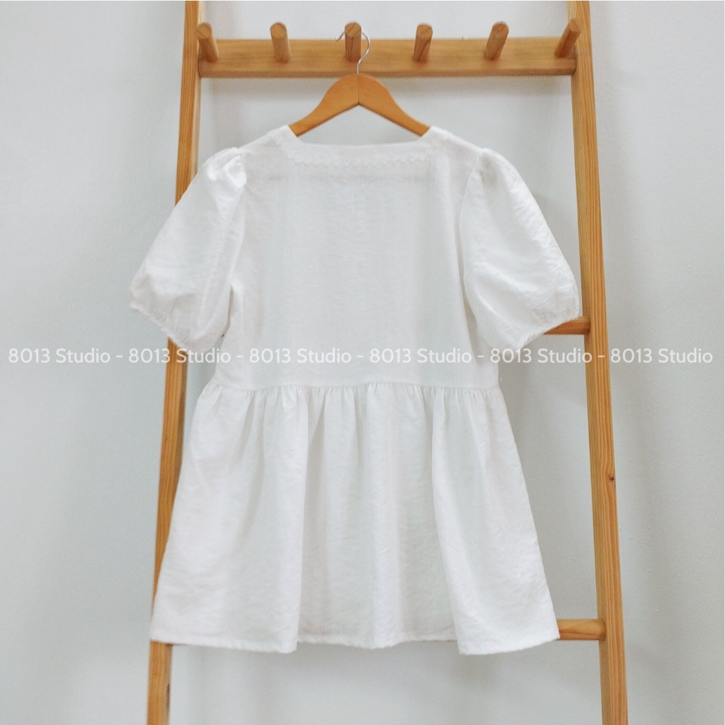 Áo Babydoll Nữ Cổ Vuông Trắng 8013 Studio