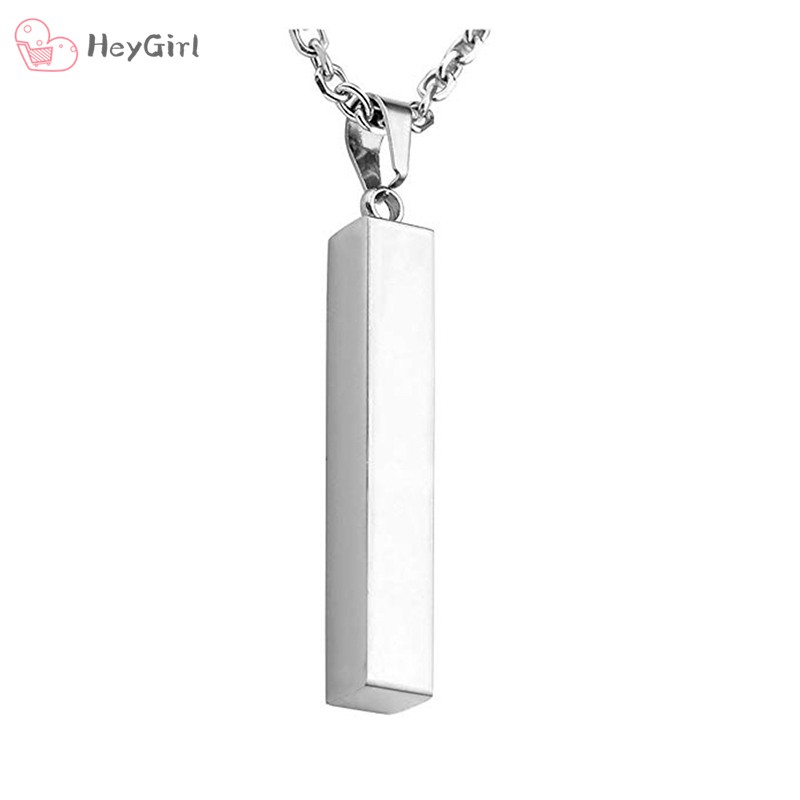 Women Men Stainless Steel Smooth Cuboid Pendant Necklace Personality