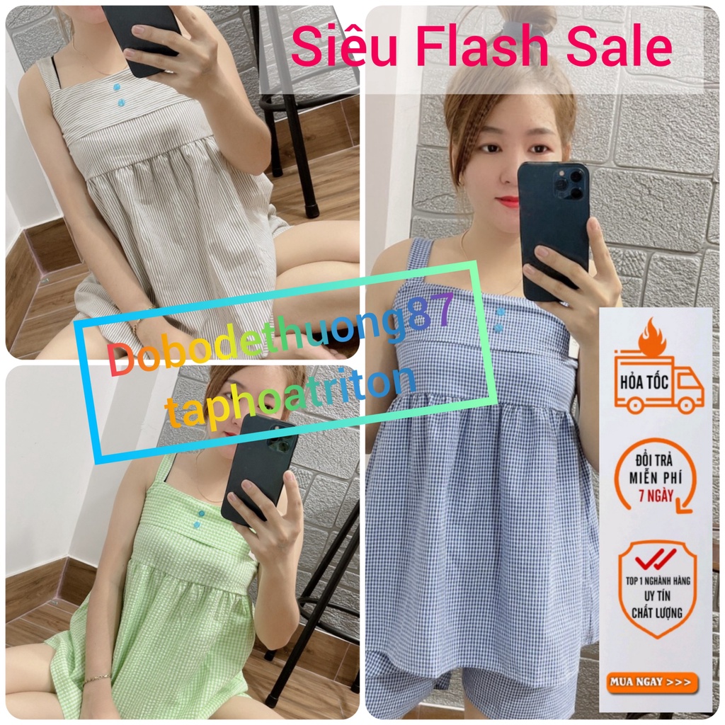 [SIÊU SALE] Đồ Bộ Mặc Nhà Nữ, Đồ Bộ Ngủ Nữ, Bộ Ngủ Nữ Caro siêu cưng M1 kiểu Baby Doll Áo dây Quần ngắn Kate Thoáng mát | BigBuy360 - bigbuy360.vn