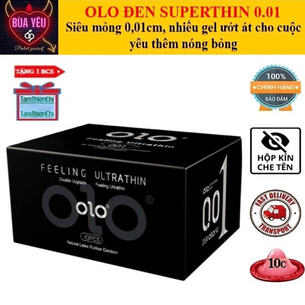 Bao cao su siêu mỏng 001 OLO đen hương vani với 5% benzocain kéo dài thời gian hộp 10c bcs 5.0