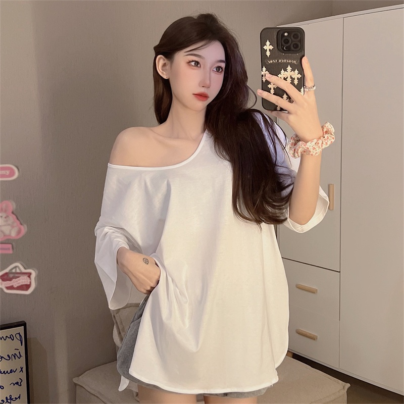 SUXI Áo Thun Ngắn Tay Cổ Tròn Màu Sắc Đơn Giản Thời Trang Mùa Hè Cho Nữ