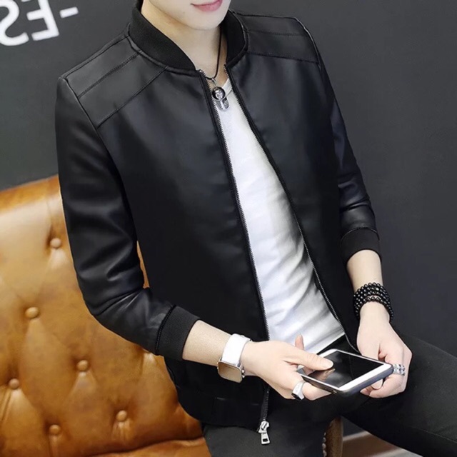 [TẶNG COMBO BAO LÌ XÌ]-ÁO KHOÁC DA NAM VIỀN TAY