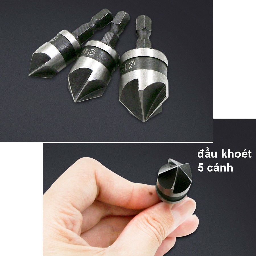 Bộ 3 mũi khoan khoét ván gỗ, ván nhựa phi 12mm, 16mm, 19mm