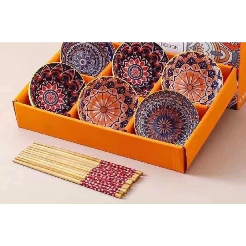 🍜🍚 BỘ 6 CHÉN VÀ 6 ĐÔI ĐŨA HOẠ TIẾT HOẠT HÌNH BOHEMIA