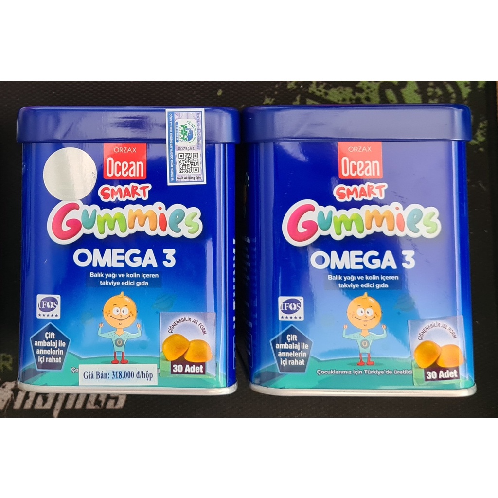 Kẹo Dẻo Ocean Smart Gummies Omega 3 (Hộp 30 viên) - Bổ sung DHA, EPA, Cholin giúp phát triển trí não, tăng cường thị lực